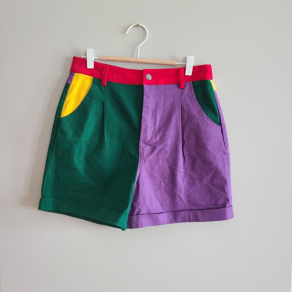 Dangerfield Colorblock Camp High Waisted Shorts - Unique, Colorful